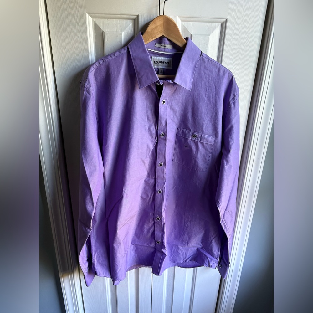 Express Mens Purple Fitted Long Sleeve Button Down Shirt Size XL (17/17.5) NWT